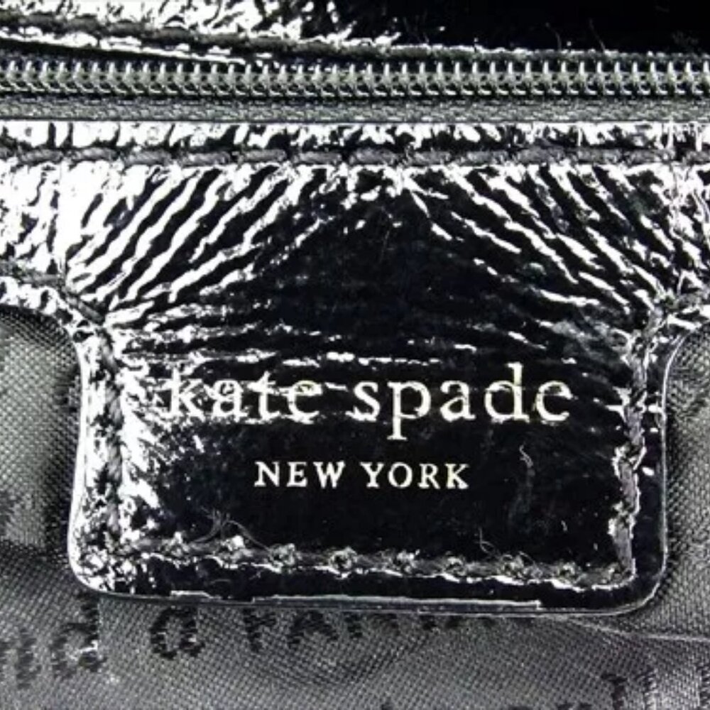 Kate Spade Tote bag Black Grey Enamel leather felt unisex Authentic - Picture 2 of 8